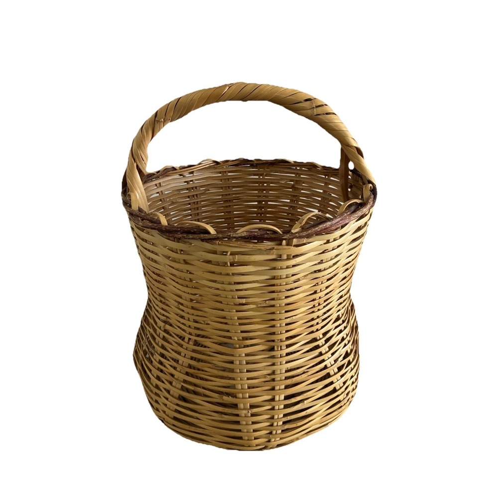 Vintage Bamboo Wicker Basket Rustic Storage Farmhouse Boho Cottage Large 18x14"